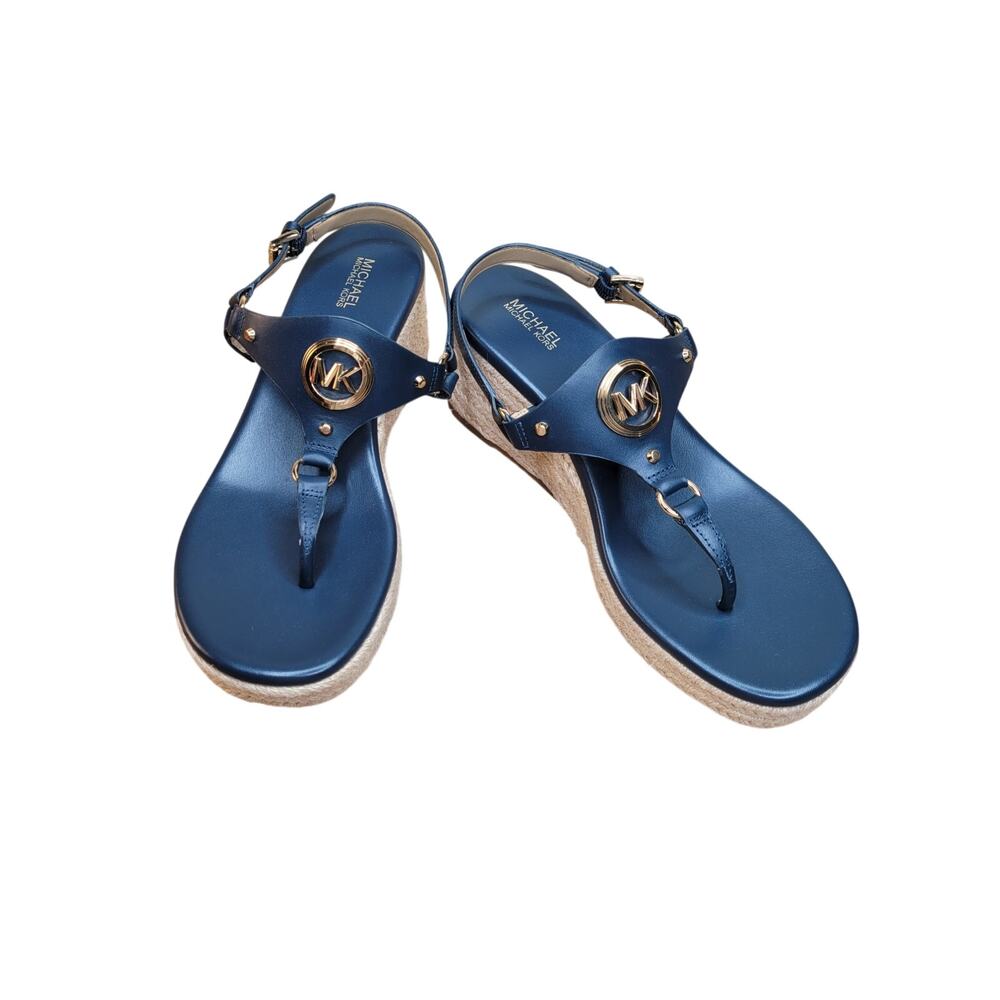 Michael Kors Women's Navy Marine Leather Wedge Sandals 7.5M